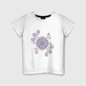 Детская футболка хлопок с принтом Майолика в Екатеринбурге, 100% хлопок | круглый вырез горловины, полуприлегающий силуэт, длина до линии бедер | акварель | геометрия | графика. | круговая композиция | майолика | однотонное | плитка | плитка керамическая | ремесло | славянская символика | цветы | этно
