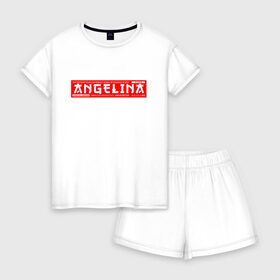 Женская пижама с шортиками хлопок с принтом Ангелина/Angelina в Екатеринбурге, 100% хлопок | футболка прямого кроя, шорты свободные с широкой мягкой резинкой | angelina | name | names | ангелина | имена | имя