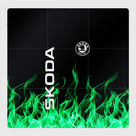 Магнитный плакат 3Х3 с принтом SKODA в Екатеринбурге, Полимерный материал с магнитным слоем | 9 деталей размером 9*9 см | auto | fire | green | logo | skoda | vag | авто | ваг | водителям | зеленый | логотип | машины | огонь | шкода