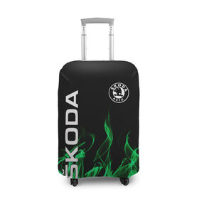 Чехол для чемодана 3D с принтом SKODA в Екатеринбурге, 86% полиэфир, 14% спандекс | двустороннее нанесение принта, прорези для ручек и колес | auto | fire | green | logo | skoda | vag | авто | ваг | водителям | зеленый | логотип | машины | огонь | шкода