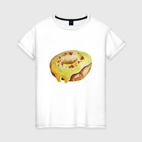 Женская футболка хлопок с принтом Пончитос в Екатеринбурге, 100% хлопок | прямой крой, круглый вырез горловины, длина до линии бедер, слегка спущенное плечо | глазурь | пончик | посыпка | сладости