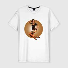 Мужская футболка хлопок Slim с принтом Красавица в Екатеринбурге, 92% хлопок, 8% лайкра | приталенный силуэт, круглый вырез ворота, длина до линии бедра, короткий рукав | защитнику | пикантно | пин ап