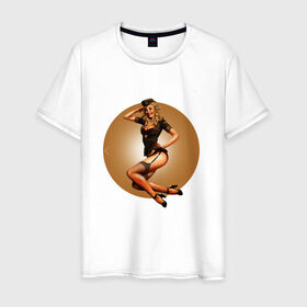 Мужская футболка хлопок с принтом Красавица в Екатеринбурге, 100% хлопок | прямой крой, круглый вырез горловины, длина до линии бедер, слегка спущенное плечо. | защитнику | пикантно | пин ап