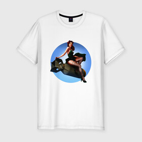 Мужская футболка хлопок Slim с принтом Красотка в Екатеринбурге, 92% хлопок, 8% лайкра | приталенный силуэт, круглый вырез ворота, длина до линии бедра, короткий рукав | защитнику | пикантно | пин ап