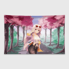 Флаг-баннер с принтом Эмилия и Пак в Екатеринбурге, 100% полиэстер | размер 67 х 109 см, плотность ткани — 95 г/м2; по краям флага есть четыре люверса для крепления | Тематика изображения на принте: anime | emilia | re zero | re: zero kara hajimeru isekai seikatsu | re: жизнь с нуля в альтернативном мире | пак | ре зеро | эмилия