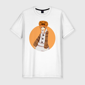 Мужская футболка хлопок Slim с принтом Девушка снеговик из Minecraft в Екатеринбурге, 92% хлопок, 8% лайкра | приталенный силуэт, круглый вырез ворота, длина до линии бедра, короткий рукав | girl | snowman | аниме | девочка | майнкрафт | снеговик