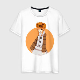 Мужская футболка хлопок с принтом Девушка снеговик из Minecraft в Екатеринбурге, 100% хлопок | прямой крой, круглый вырез горловины, длина до линии бедер, слегка спущенное плечо. | girl | snowman | аниме | девочка | майнкрафт | снеговик