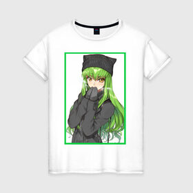 Женская футболка хлопок с принтом C.C. (Code Geass) в Екатеринбурге, 100% хлопок | прямой крой, круглый вырез горловины, длина до линии бедер, слегка спущенное плечо | cc | девушка с зелеными волосами | кавай | код гиас | милая девушка | няшка