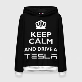Женская толстовка 3D с принтом Drive a Tesla! в Екатеринбурге, 100% полиэстер  | двухслойный капюшон со шнурком для регулировки, мягкие манжеты на рукавах и по низу толстовки, спереди карман-кенгуру с мягким внутренним слоем. | auto | model s | sport | tesla | авто | автомобиль | водитель | гонки | гонщик | король | корона | крутая | крутой | купить | лого | логотип | маск | машина | модель | спорт | тачка | тесла | тесло | электромобиль