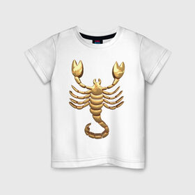 Детская футболка хлопок с принтом Скорпион в Екатеринбурге, 100% хлопок | круглый вырез горловины, полуприлегающий силуэт, длина до линии бедер | scorpio | zodiac signs | знаки зодиака | золотой рисунок | скорпион