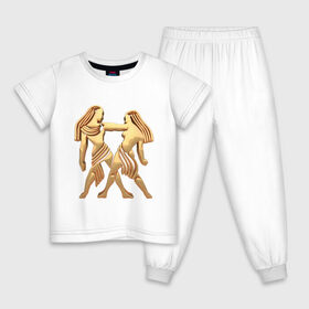 Детская пижама хлопок с принтом Близнецы в Екатеринбурге, 100% хлопок |  брюки и футболка прямого кроя, без карманов, на брюках мягкая резинка на поясе и по низу штанин
 | twins | zodiac signs | близнецы | знаки зодиака | золотой рисунок