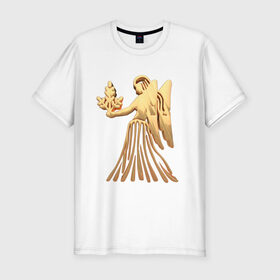 Мужская футболка хлопок Slim с принтом Дева в Екатеринбурге, 92% хлопок, 8% лайкра | приталенный силуэт, круглый вырез ворота, длина до линии бедра, короткий рукав | virgo | zodiac signs | дева | знаки зодиака | золотой рисунок