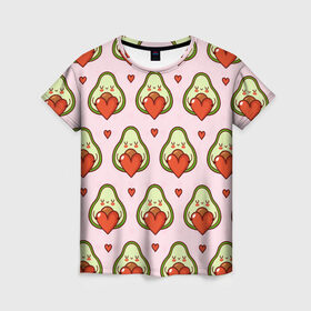 Женская футболка 3D с принтом Love Avocado в Екатеринбурге, 100% полиэфир ( синтетическое хлопкоподобное полотно) | прямой крой, круглый вырез горловины, длина до линии бедер | 14 февраля | love | авокадо | вкусняшка | день святого валентина | еда | любовь | паттерн | сердечко