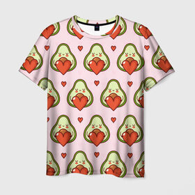 Мужская футболка 3D с принтом Love Avocado в Екатеринбурге, 100% полиэфир | прямой крой, круглый вырез горловины, длина до линии бедер | 14 февраля | love | авокадо | вкусняшка | день святого валентина | еда | любовь | паттерн | сердечко