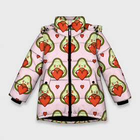 Зимняя куртка для девочек 3D с принтом Love Avocado в Екатеринбурге, ткань верха — 100% полиэстер; подклад — 100% полиэстер, утеплитель — 100% полиэстер. | длина ниже бедра, удлиненная спинка, воротник стойка и отстегивающийся капюшон. Есть боковые карманы с листочкой на кнопках, утяжки по низу изделия и внутренний карман на молнии. 

Предусмотрены светоотражающий принт на спинке, радужный светоотражающий элемент на пуллере молнии и на резинке для утяжки. | 14 февраля | love | авокадо | вкусняшка | день святого валентина | еда | любовь | паттерн | сердечко