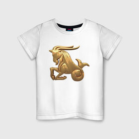 Детская футболка хлопок с принтом Козерог в Екатеринбурге, 100% хлопок | круглый вырез горловины, полуприлегающий силуэт, длина до линии бедер | capricorn | zodiac signs | знаки зодиака | золотой рисунок | козерог
