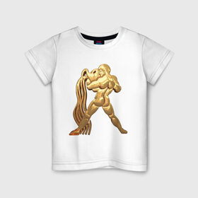 Детская футболка хлопок с принтом Водолей в Екатеринбурге, 100% хлопок | круглый вырез горловины, полуприлегающий силуэт, длина до линии бедер | aquarius | zodiac signs | водолей | знаки зодиака | золотой рисунок