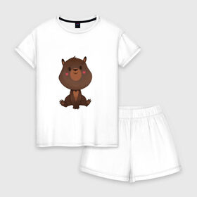 Женская пижама с шортиками хлопок с принтом Медвежонок в Екатеринбурге, 100% хлопок | футболка прямого кроя, шорты свободные с широкой мягкой резинкой | косолапый | медведь | мишка | мишутка | парные