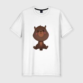 Мужская футболка хлопок Slim с принтом Медвежонок в Екатеринбурге, 92% хлопок, 8% лайкра | приталенный силуэт, круглый вырез ворота, длина до линии бедра, короткий рукав | косолапый | медведь | мишка | мишутка | парные