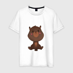 Мужская футболка хлопок с принтом Медвежонок в Екатеринбурге, 100% хлопок | прямой крой, круглый вырез горловины, длина до линии бедер, слегка спущенное плечо. | косолапый | медведь | мишка | мишутка | парные