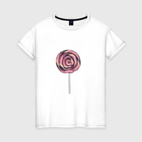 Женская футболка хлопок с принтом Лолипоп в Екатеринбурге, 100% хлопок | прямой крой, круглый вырез горловины, длина до линии бедер, слегка спущенное плечо | карамель | леденец | сладости | сосулька