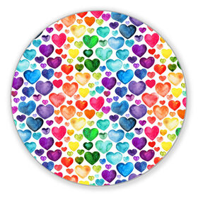 Коврик для мышки круглый с принтом Радужные сердечки в Екатеринбурге, резина и полиэстер | круглая форма, изображение наносится на всю лицевую часть | 8 марта | love | девочки | женская | любовь | подружке | сердечки
