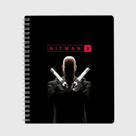 Тетрадь с принтом Hitman III в Екатеринбурге, 100% бумага | 48 листов, плотность листов — 60 г/м2, плотность картонной обложки — 250 г/м2. Листы скреплены сбоку удобной пружинной спиралью. Уголки страниц и обложки скругленные. Цвет линий — светло-серый
 | Тематика изображения на принте: 47 | hitman3 | io interactive | killer | pc