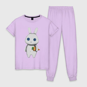 Женская пижама хлопок с принтом зайка в Екатеринбурге, 100% хлопок | брюки и футболка прямого кроя, без карманов, на брюках мягкая резинка на поясе и по низу штанин | hare | заяц | игрушка | кролик | морковь