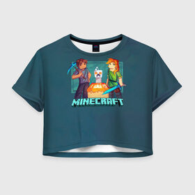 Женская футболка Crop-top 3D с принтом Minecraft в Екатеринбурге, 100% полиэстер | круглая горловина, длина футболки до линии талии, рукава с отворотами | minecraft | алекс | белый | блоки | ведьма | взрывчатка | визера | волк | гаст | добывать | дракон | зеленый куб | зомби | игра | крафт | крипер | кубики | лошадка | майн | майнкрафт | манкрафт | овечка | оцелот