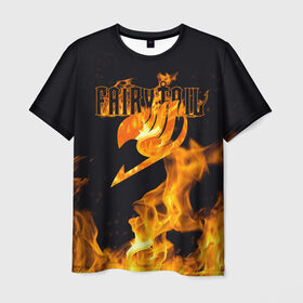 Мужская футболка 3D с принтом Сказка о хвосте феи в Екатеринбурге, 100% полиэфир | прямой крой, круглый вырез горловины, длина до линии бедер | fairy tail | аниме | огонь | пламя | сказка о хвосте феи | хвост феи