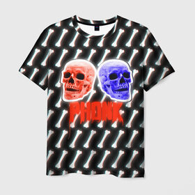 Мужская футболка 3D с принтом Phonk (ФОНК) Черепа в Екатеринбурге, 100% полиэфир | прямой крой, круглый вырез горловины, длина до линии бедер | phonk | кости | фонк | фонк рэп | черепа