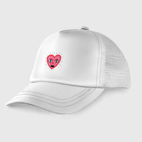 Детская кепка тракер с принтом Сердце в Екатеринбурге, Козырек - 100% хлопок. Кепка - 100% полиэстер, Задняя часть - сетка | универсальный размер, пластиковая застёжка | heart. love | pink | red | красный | любовь | розовый | сердце | черный