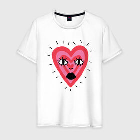 Мужская футболка хлопок с принтом Сердце в Екатеринбурге, 100% хлопок | прямой крой, круглый вырез горловины, длина до линии бедер, слегка спущенное плечо. | heart. love | pink | red | красный | любовь | розовый | сердце | черный