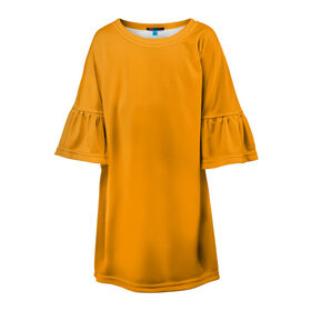 Детское платье 3D с принтом Цвет Шафран (без рисунка) в Екатеринбурге, 100% полиэстер | прямой силуэт, чуть расширенный к низу. Круглая горловина, на рукавах — воланы | Тематика изображения на принте: без рисунка | горчичный | желто оранжевый тон | желтый | модные цвета 2020 | оранжевый | рыжий | сочный цвет | цвет 2020 | шафран | яркие цвета