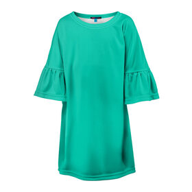 Детское платье 3D с принтом Бискайский зеленый без рисунка в Екатеринбурге, 100% полиэстер | прямой силуэт, чуть расширенный к низу. Круглая горловина, на рукавах — воланы | 2020 года | biscay | biscay green | panton vesna | pantone | бирюзовый | бискайский залив | бискайский зеленый | весна лето | зеленый | модные цвета | цвет 2020 года