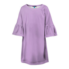 Детское платье 3D с принтом Глициниевый цвет (без рисунка) в Екатеринбурге, 100% полиэстер | прямой силуэт, чуть расширенный к низу. Круглая горловина, на рукавах — воланы | Тематика изображения на принте: глициниевый | однотонный | пурпурный | розовый | фиолетовый | цвет