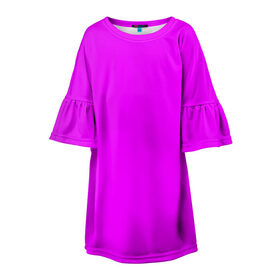 Детское платье 3D с принтом Маджента (без рисунка) в Екатеринбурге, 100% полиэстер | прямой силуэт, чуть расширенный к низу. Круглая горловина, на рукавах — воланы | Тематика изображения на принте: маджента | однотонный | пурпурный | розовый | фиолетовый | фуксия | цвет