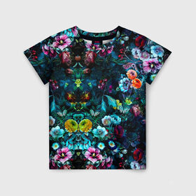 Детская футболка 3D с принтом Ночной сад в Екатеринбурге, 100% гипоаллергенный полиэфир | прямой крой, круглый вырез горловины, длина до линии бедер, чуть спущенное плечо, ткань немного тянется | бабочка | весенняя | весна | космос | красота | лето | мем | океан | орхидея | птичка | роза | романтика | с бабочками | сад | сирень | тюльпан | фиалка | цветок | цветы