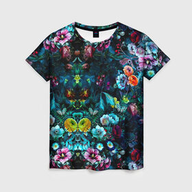 Женская футболка 3D с принтом Ночной сад в Екатеринбурге, 100% полиэфир ( синтетическое хлопкоподобное полотно) | прямой крой, круглый вырез горловины, длина до линии бедер | бабочка | весенняя | весна | космос | красота | лето | мем | океан | орхидея | птичка | роза | романтика | с бабочками | сад | сирень | тюльпан | фиалка | цветок | цветы