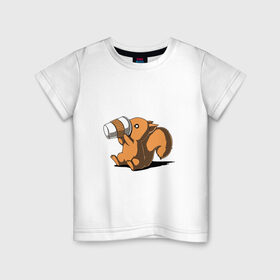 Детская футболка хлопок с принтом Кофеёк в Екатеринбурге, 100% хлопок | круглый вырез горловины, полуприлегающий силуэт, длина до линии бедер | белка | бельчонок | кофе | энергия