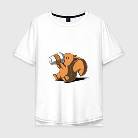 Мужская футболка хлопок Oversize с принтом Кофеёк в Екатеринбурге, 100% хлопок | свободный крой, круглый ворот, “спинка” длиннее передней части | белка | бельчонок | кофе | энергия