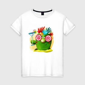 Женская футболка хлопок с принтом Кактус в Екатеринбурге, 100% хлопок | прямой крой, круглый вырез горловины, длина до линии бедер, слегка спущенное плечо | иголки | лолипоп | праздник | растения | семья | сумашедшая | цветы