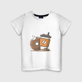 Детская футболка хлопок с принтом Сладкая жизнь в Екатеринбурге, 100% хлопок | круглый вырез горловины, полуприлегающий силуэт, длина до линии бедер | Тематика изображения на принте: coffee | вкусняшки | кофе | пончик | сладости