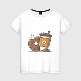Женская футболка хлопок с принтом Сладкая жизнь в Екатеринбурге, 100% хлопок | прямой крой, круглый вырез горловины, длина до линии бедер, слегка спущенное плечо | coffee | вкусняшки | кофе | пончик | сладости