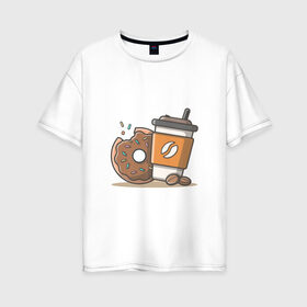 Женская футболка хлопок Oversize с принтом Сладкая жизнь в Екатеринбурге, 100% хлопок | свободный крой, круглый ворот, спущенный рукав, длина до линии бедер
 | coffee | вкусняшки | кофе | пончик | сладости