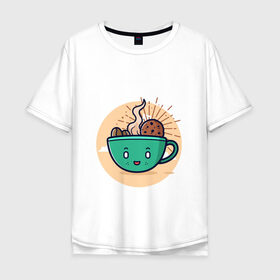 Мужская футболка хлопок Oversize с принтом Для любителей кофе в Екатеринбурге, 100% хлопок | свободный крой, круглый ворот, “спинка” длиннее передней части | кофе | печенье | топпинг