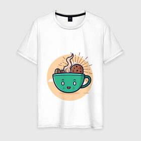 Мужская футболка хлопок с принтом Для любителей кофе в Екатеринбурге, 100% хлопок | прямой крой, круглый вырез горловины, длина до линии бедер, слегка спущенное плечо. | кофе | печенье | топпинг