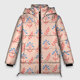Женская зимняя куртка 3D с принтом Цветы и листья на бежевом фоне в Екатеринбурге, верх — 100% полиэстер; подкладка — 100% полиэстер; утеплитель — 100% полиэстер | длина ниже бедра, силуэт Оверсайз. Есть воротник-стойка, отстегивающийся капюшон и ветрозащитная планка. 

Боковые карманы с листочкой на кнопках и внутренний карман на молнии | 8 марта | flowers | summer | абстракция | бежевый | ботаническая иллюстрация | весна | лето | листья | любовь | оранжевый | праздник | принт | природа | растения | синий | цветы