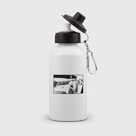 Бутылка спортивная с принтом Range Rover Evoque Черно-белый в Екатеринбурге, металл | емкость — 500 мл, в комплекте две пластиковые крышки и карабин для крепления | range rover evoque | горы | дорога | иллюстрация | колеса | машина | фары | черно белый