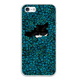 Чехол для iPhone 5/5S матовый с принтом Чёрная киса в Екатеринбурге, Силикон | Область печати: задняя сторона чехла, без боковых панелей | домашние животные | звери | киса | кисуля | кот | коты | кошка | кошки | синяя | цветочки | цветы | черный кот